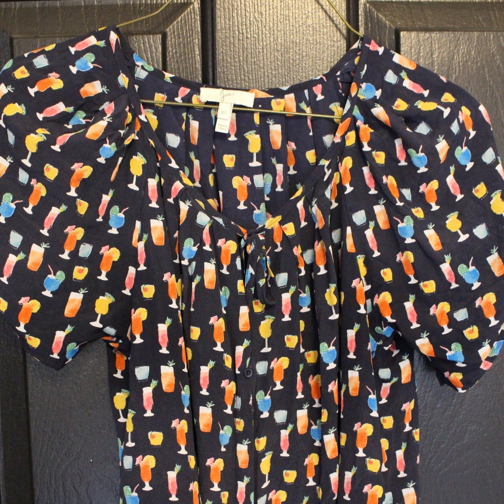 Joie Cocktail Pattern Button Down Blouse Size Xs - image 2
